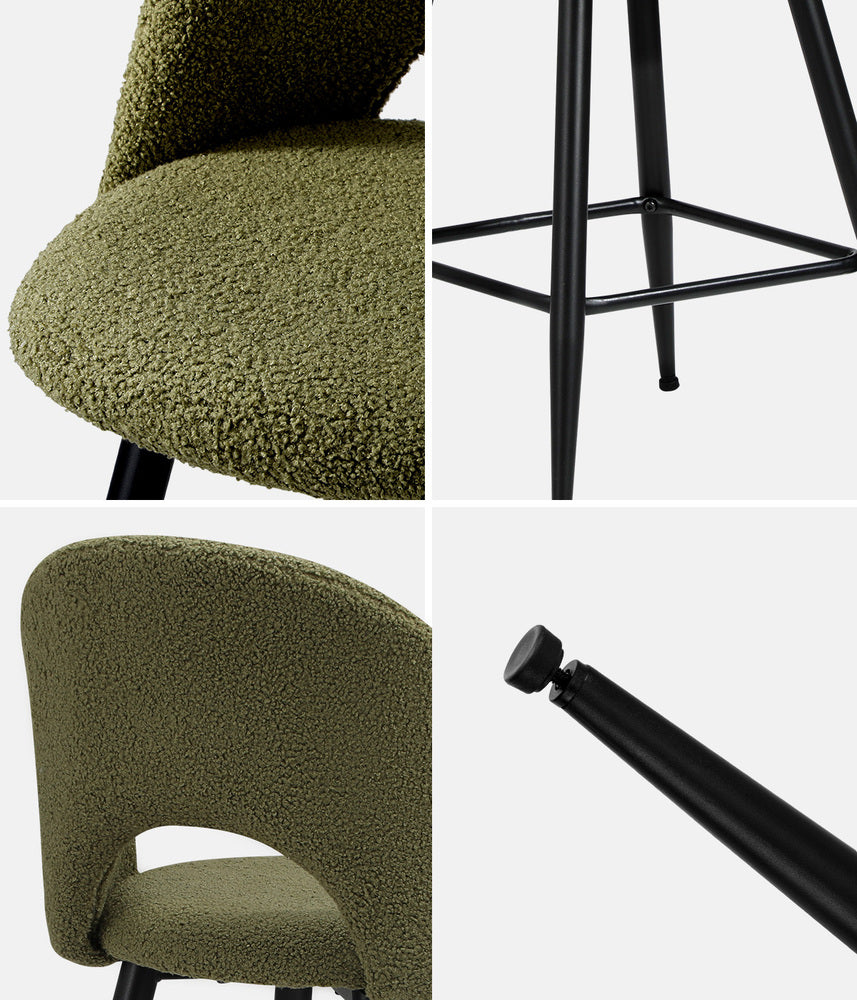 Oikiture 2x Bar Stools Kitchen Counter Stool Boucle Green HORN