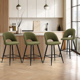 Oikiture 4x Bar Stools Kitchen Counter Stool Boucle Green HORN - Side View