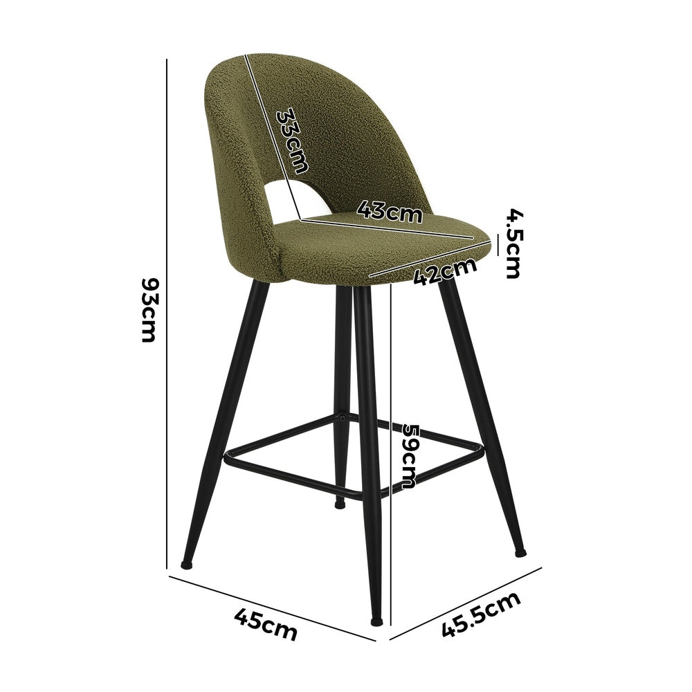 Oikiture 4x Bar Stools Kitchen Counter Stool Boucle Green HORN