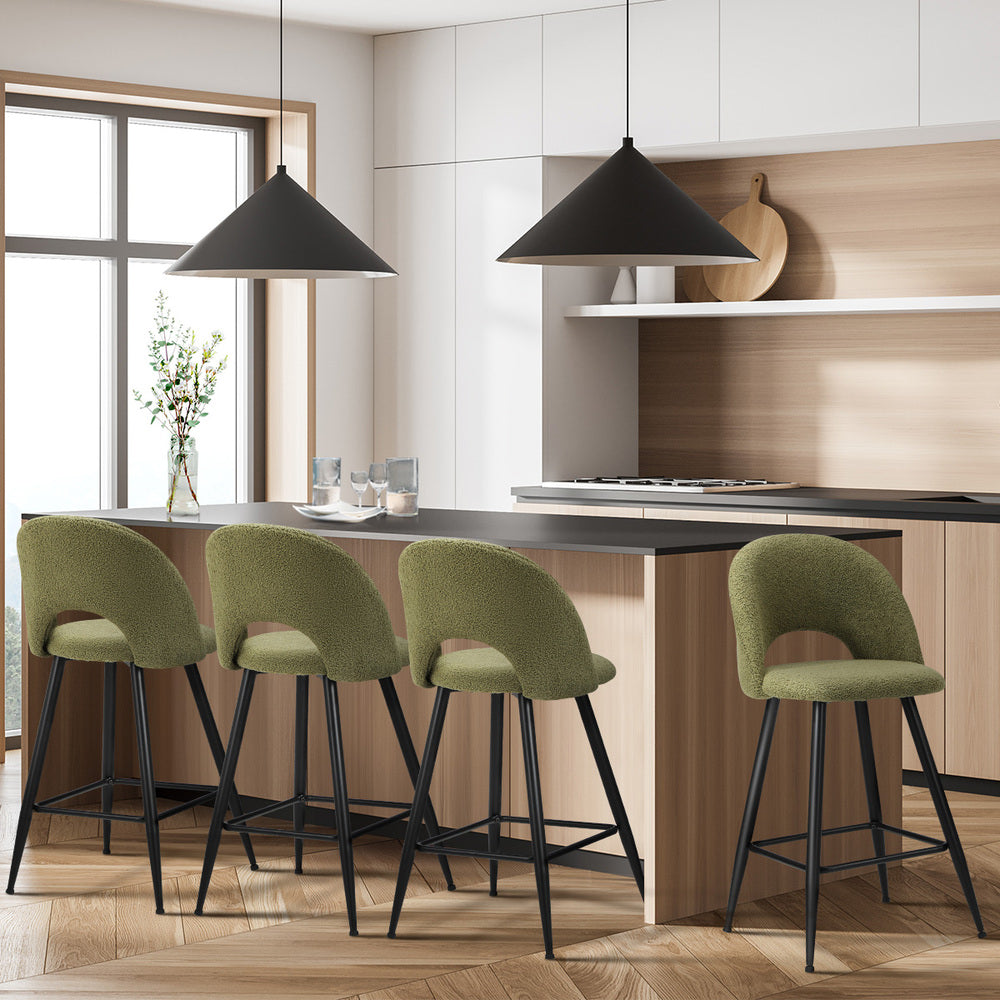 Oikiture 4x Bar Stools Kitchen Counter Stool Boucle Green HORN