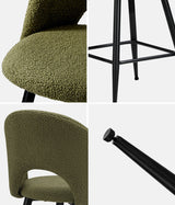 Oikiture 4x Bar Stools Kitchen Counter Stool Boucle Green HORN - 45-Degree Angle