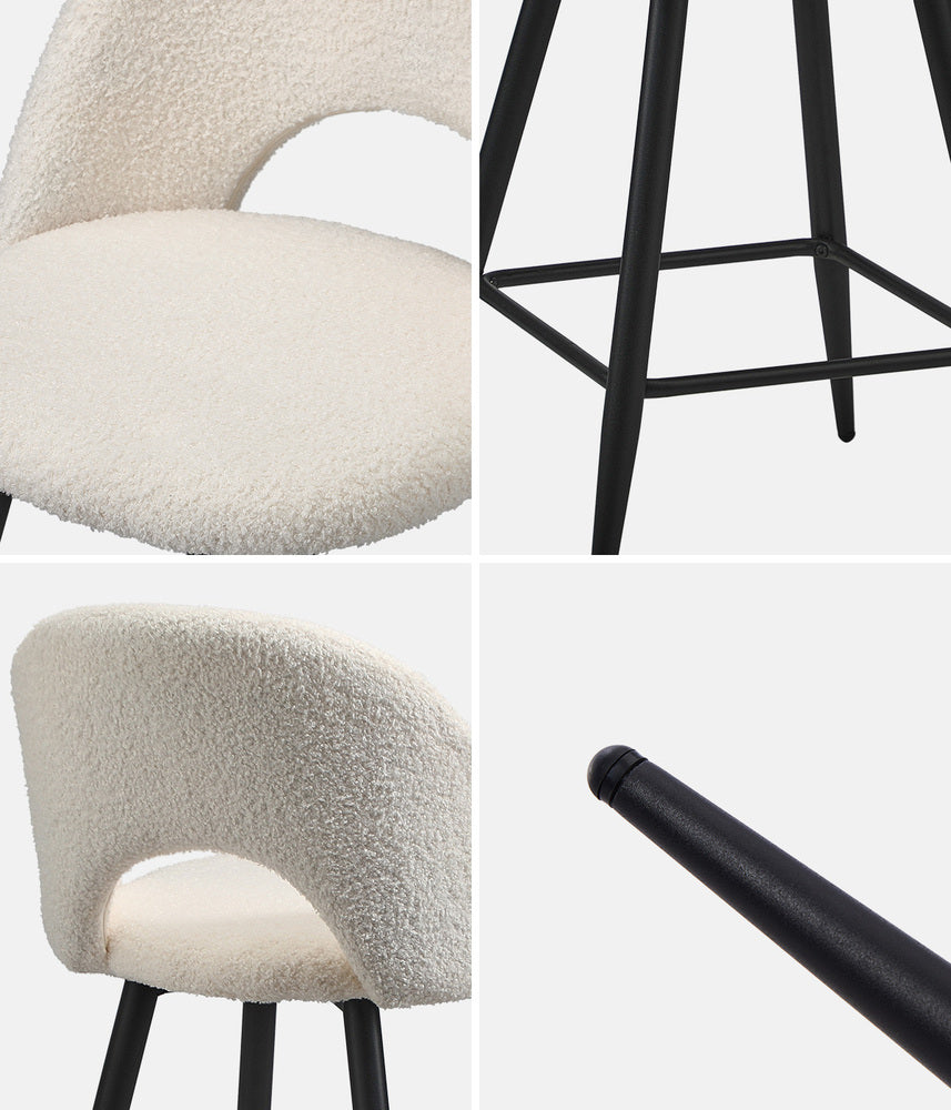 Oikiture 2x Bar Stools Kitchen Counter Stool Boucle White HORN