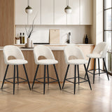 Oikiture 4x Bar Stools Kitchen Counter Stool Boucle White HORN