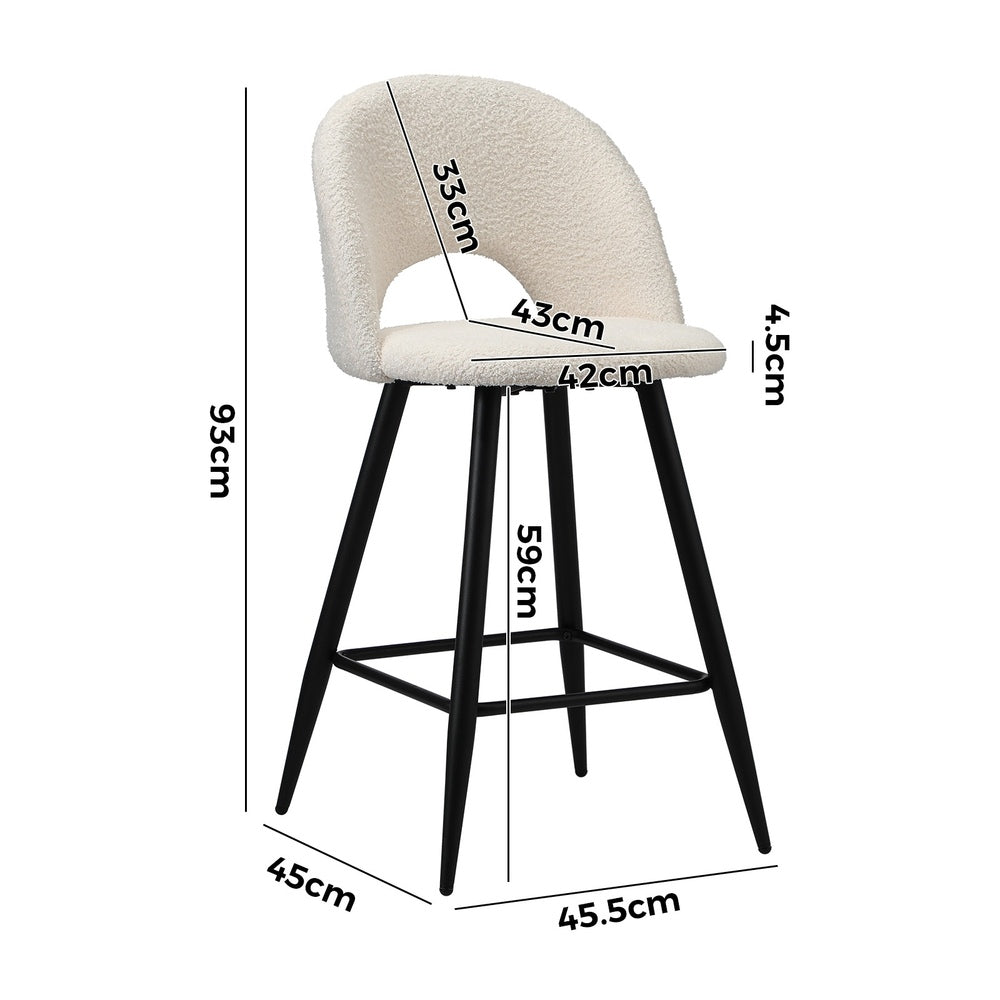 Oikiture 4x Bar Stools Kitchen Counter Stool Boucle White HORN
