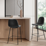 Oikiture 2x Bar Stools Kitchen Dining Chair PU Leather Black - Rear View