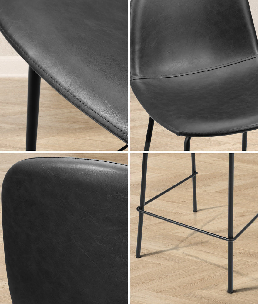 Oikiture 2x Bar Stools Kitchen Dining Chair PU Leather Black