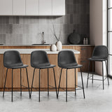Oikiture 4x Bar Stools Kitchen Dining Chair PU Leather Black - Front View