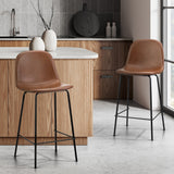 Oikiture 2x Bar Stools Kitchen Dining Chair PU Leather Brown - Close-Up Angle