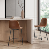 Oikiture 2x Bar Stools Kitchen Dining Chair PU Leather Brown - Side View
