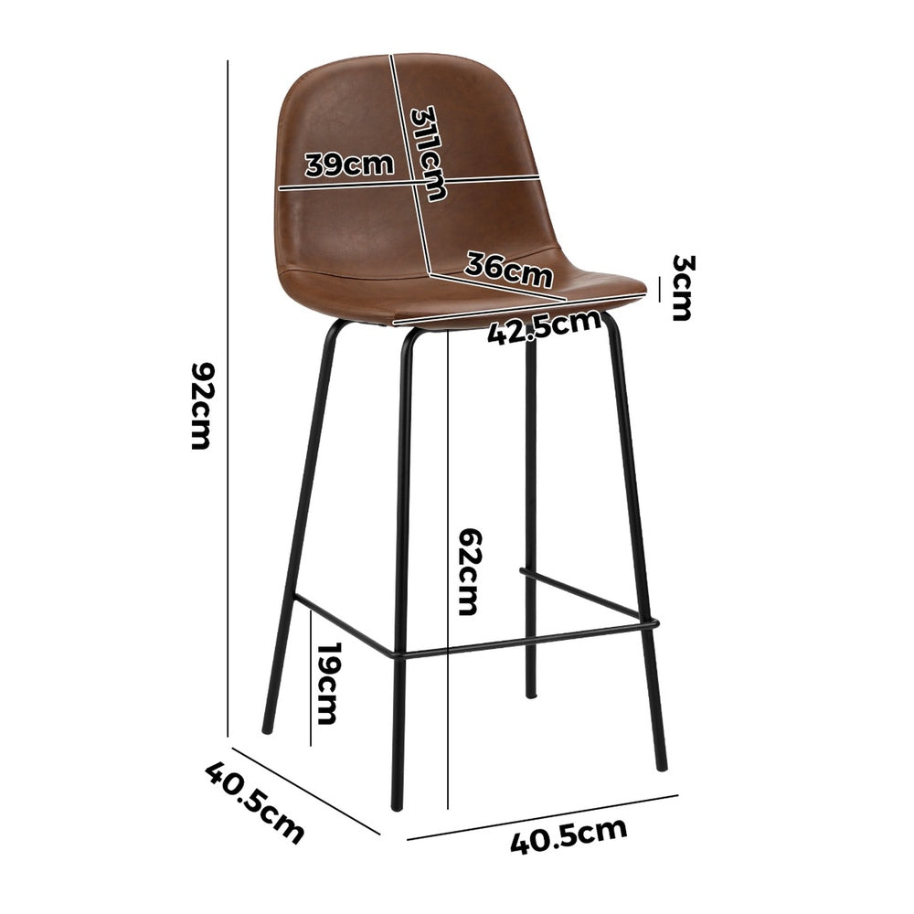 Oikiture 4x Bar Stools Kitchen Dining Chair PU Leather Brown
