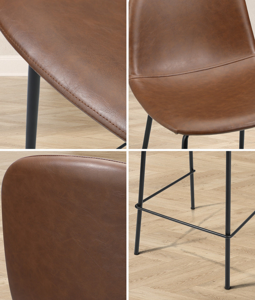 Oikiture 4x Bar Stools Kitchen Dining Chair PU Leather Brown