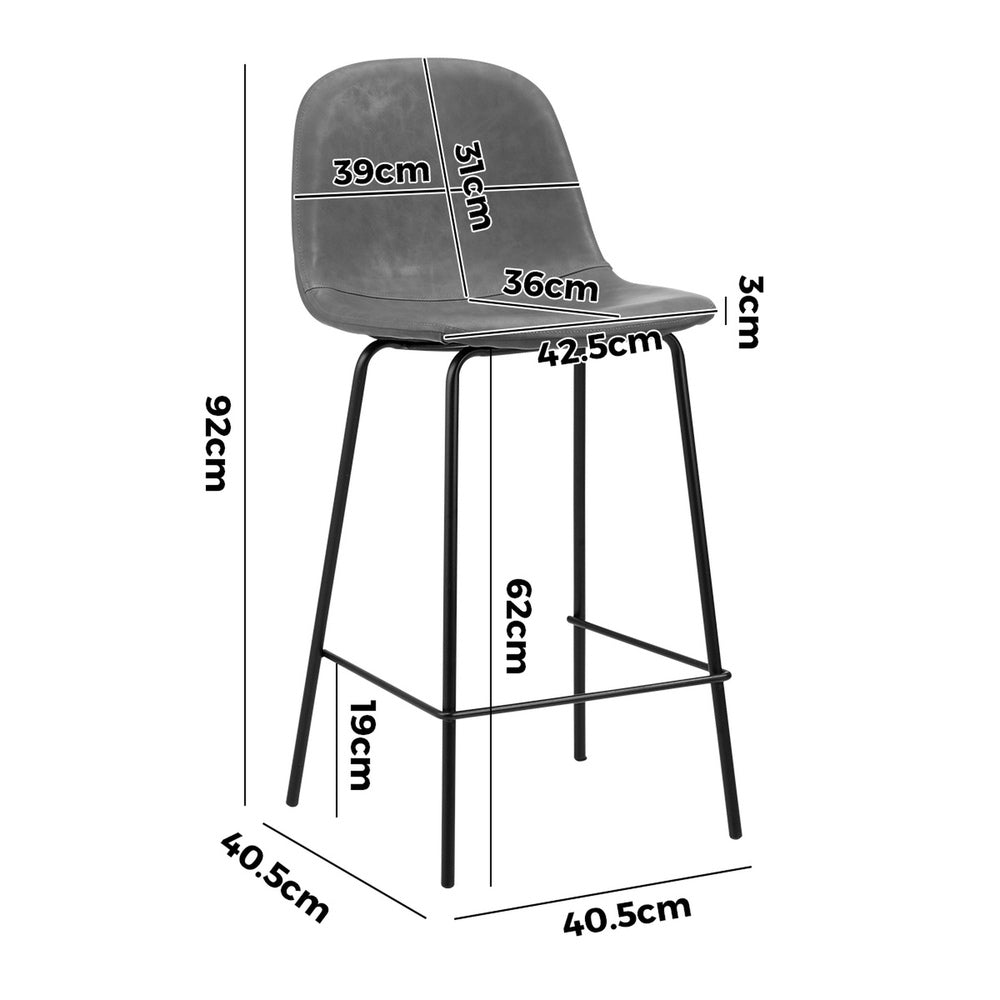 Oikiture 2x Bar Stools Kitchen Dining Chair PU Leather Grey