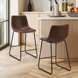 Oikiture 2x Bar Stools Leather Padded Stool Brown