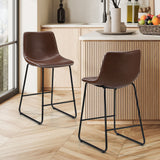 Oikiture 2x Bar Stools Leather Padded Stool Brown - 45-Degree Angle