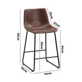 Oikiture 2x Bar Stools Leather Padded Stool Brown
