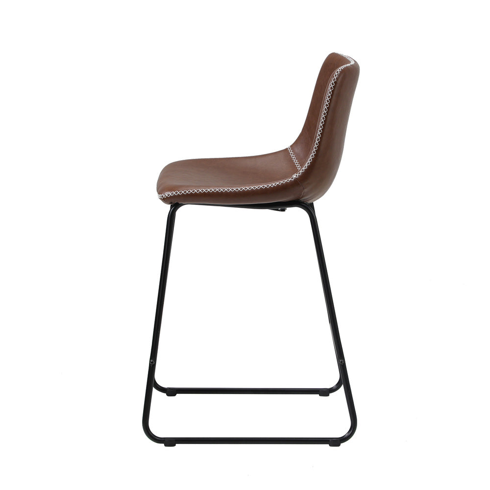 Oikiture 2x Bar Stools Leather Padded Stool Brown
