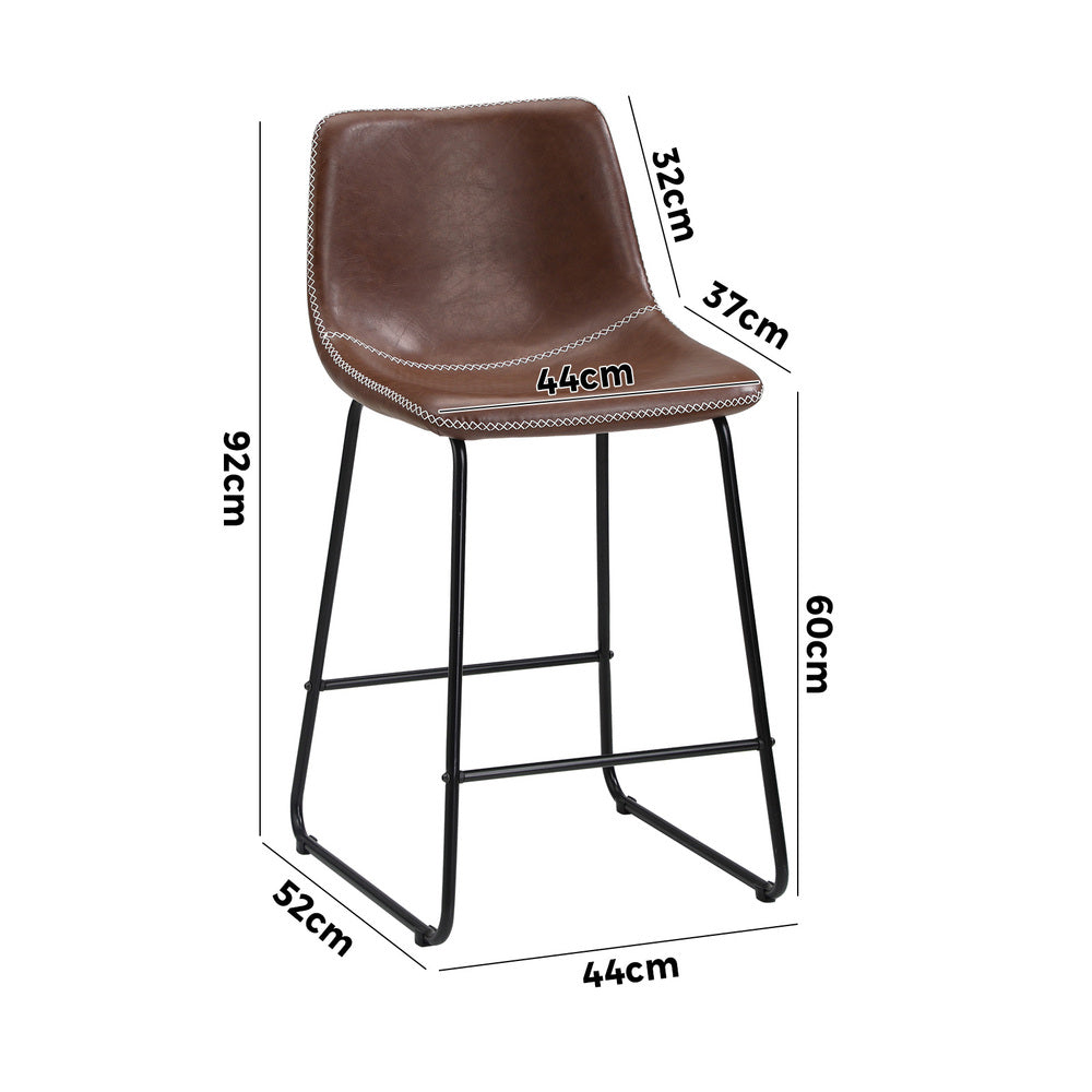 Oikiture 4X Bar Stools Leather Padded Stool Brown