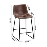 Oikiture 4X Bar Stools Leather Padded Stool Brown - Rear View