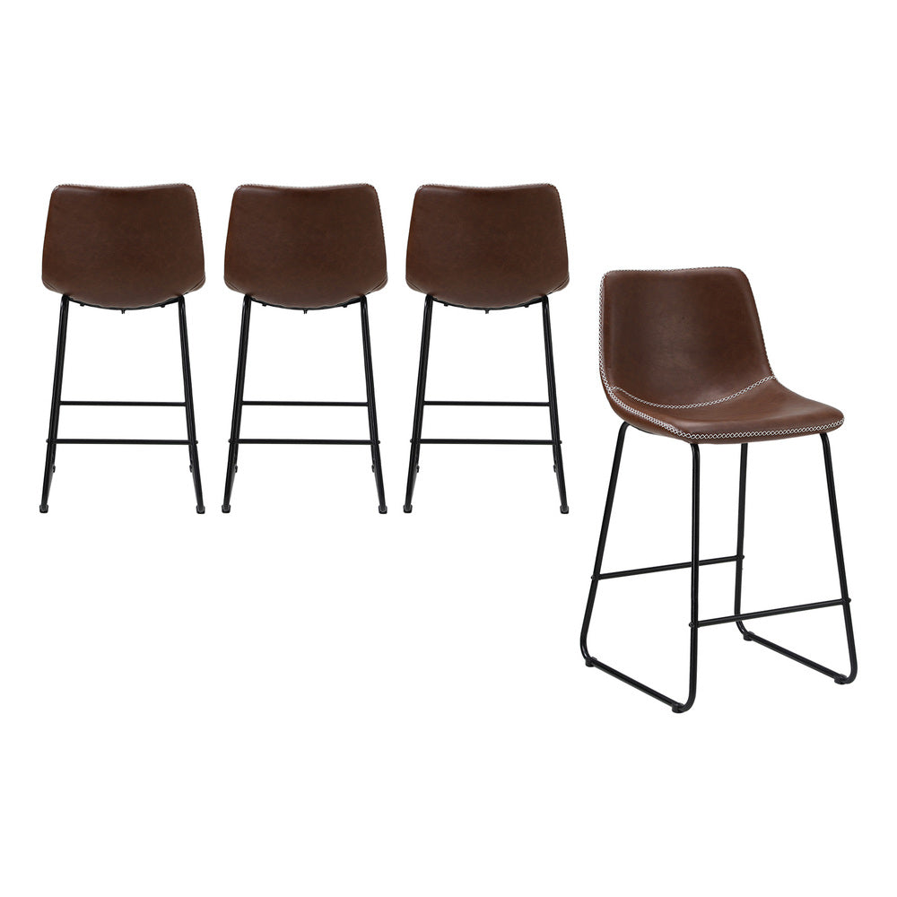 Oikiture 4X Bar Stools Leather Padded Stool Brown