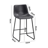 Oikiture 4x Bar Stools Kitchen Stool Metal Leather Grey - Rear View