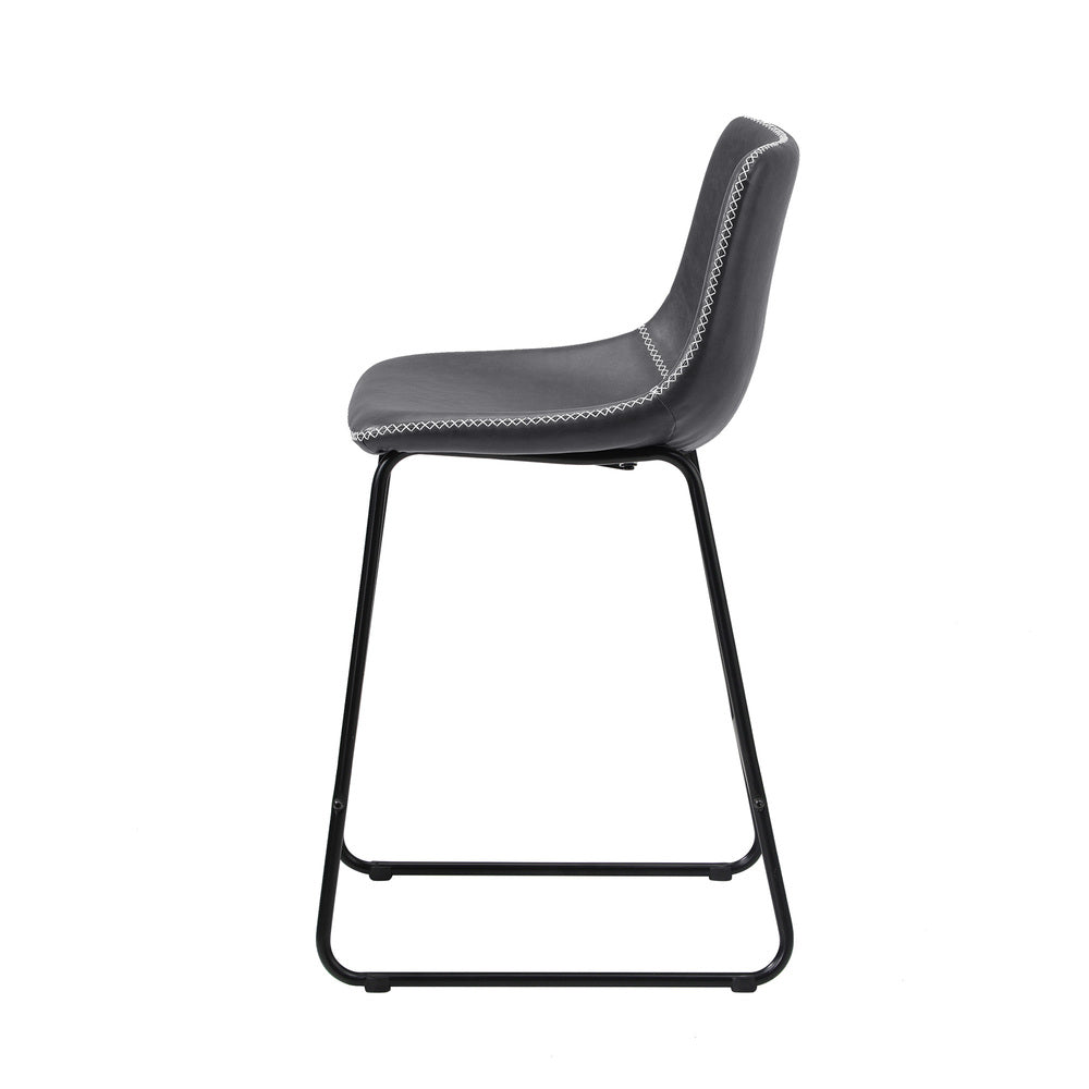 Oikiture 4x Bar Stools Kitchen Stool Metal Leather Grey