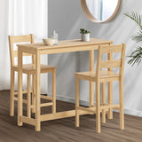 Oikiture 3PCS Bar Table Set Cafe Tables and 2 Stools Natural - Rear View