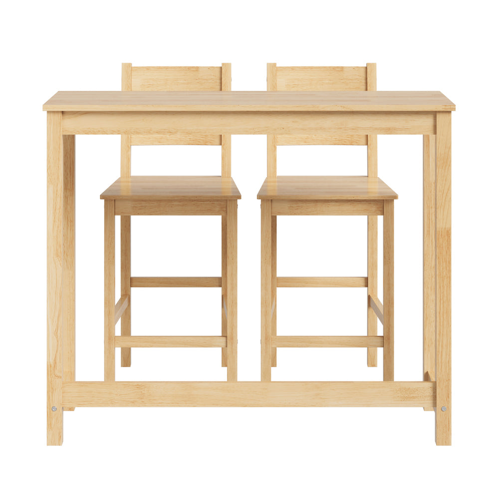 Oikiture 3PCS Bar Table Set Cafe Tables and 2 Stools Natural