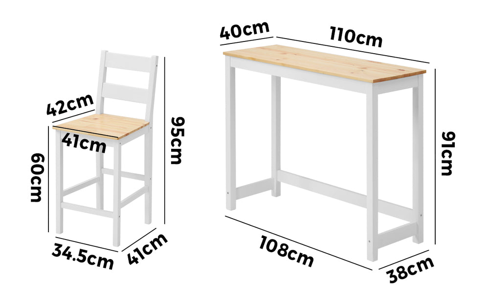 Oikiture 3PCS Bar Set Cafe Table&2 Stools