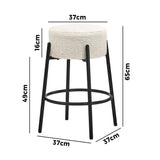 Oikiture 2x Bar Stools Kitchen Round Stool Boucle Fabric White - Rear View