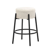Oikiture 2x Bar Stools Kitchen Round Stool Boucle Fabric White