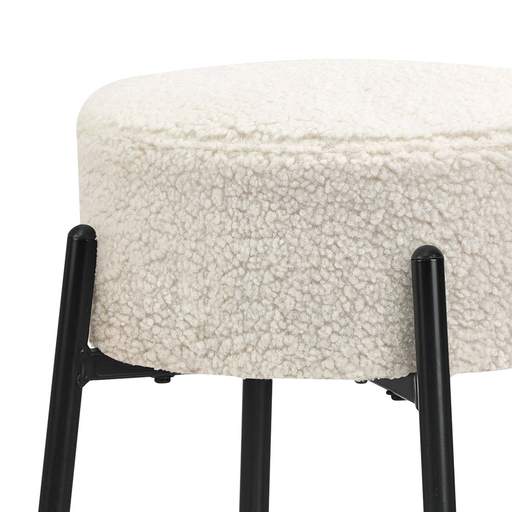 Oikiture 2x Bar Stools Kitchen Round Stool Boucle Fabric White
