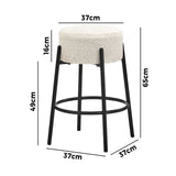 Oikiture 4x Bar Stools Kitchen Round Stool Boucle Fabric White - Rear View