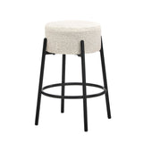 Oikiture 4x Bar Stools Kitchen Round Stool Boucle Fabric White - Side View