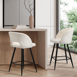 Oikiture 2x Bar Stools Kitchen Dining Chair Boucle White SURA - Close-Up Angle