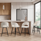 Oikiture 4x Bar Stools Kitchen Dining Chair Boucle White SURA