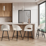 Oikiture 4x Bar Stools Kitchen Dining Chair Boucle White SURA - Low Angle