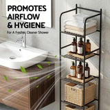 Artiss 2X Floor Standing Corner Shower Caddy 5 Tier Bathroom Organizer Black - Low Angle