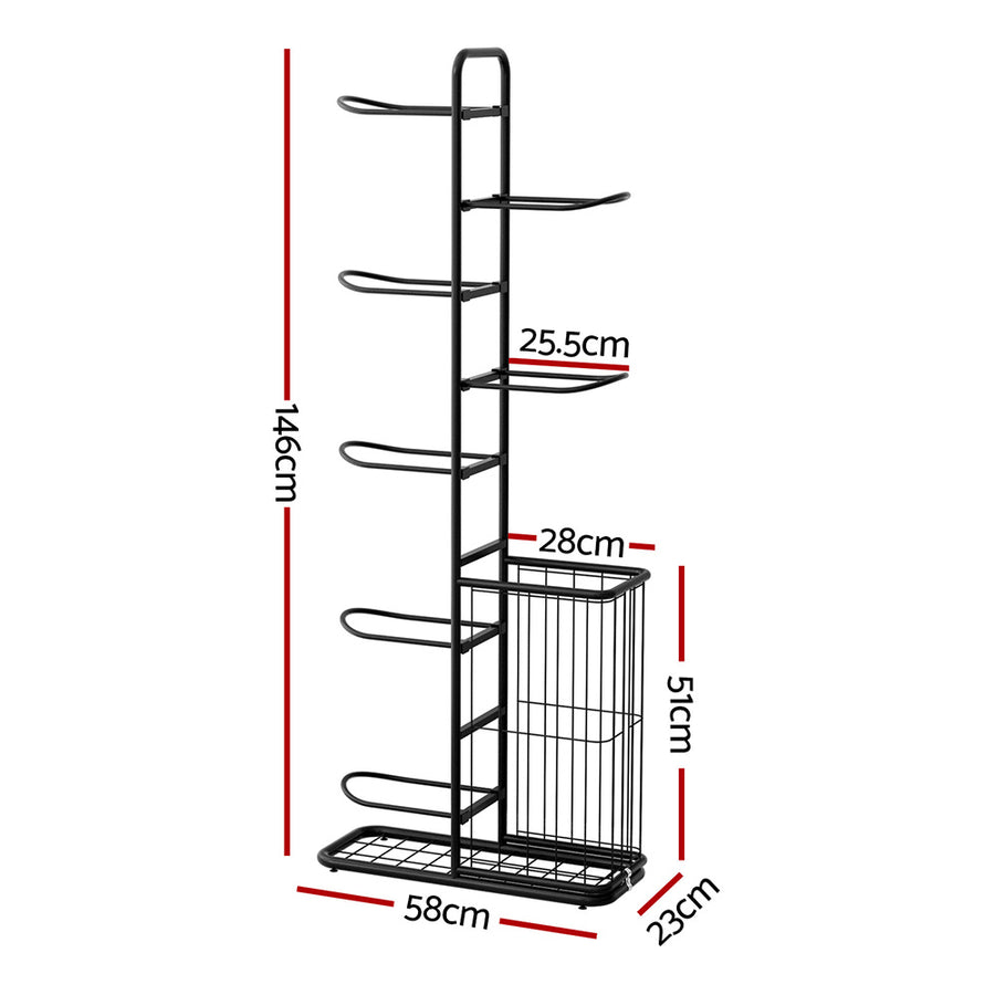 Everfit Ball Storage Rack Sports Equipment Organizer 7-Tier with Basket for Garage Gym Black