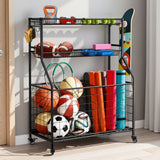 Everfit Sports Equipment Organizer Storage with Wheels Multi-Sport Garage Gym Black - Close-Up Angle