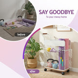 Everfit Yoga Mat Storage Rack Mobile Holder with Wheels Basket Home Gym Storage Organizer White - 45-Degree Angle