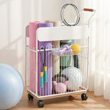Everfit Yoga Mat Storage Rack Mobile Holder with Wheels Basket Home Gym Storage Organizer White - Close-Up Angle