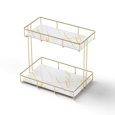 Artiss Bathroom Storage Rack 2 Tier Corner Organiser Gold Marble Look