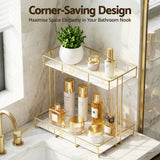 Artiss Bathroom Storage Rack 2 Tier Corner Organiser Gold Marble Look - Rear View