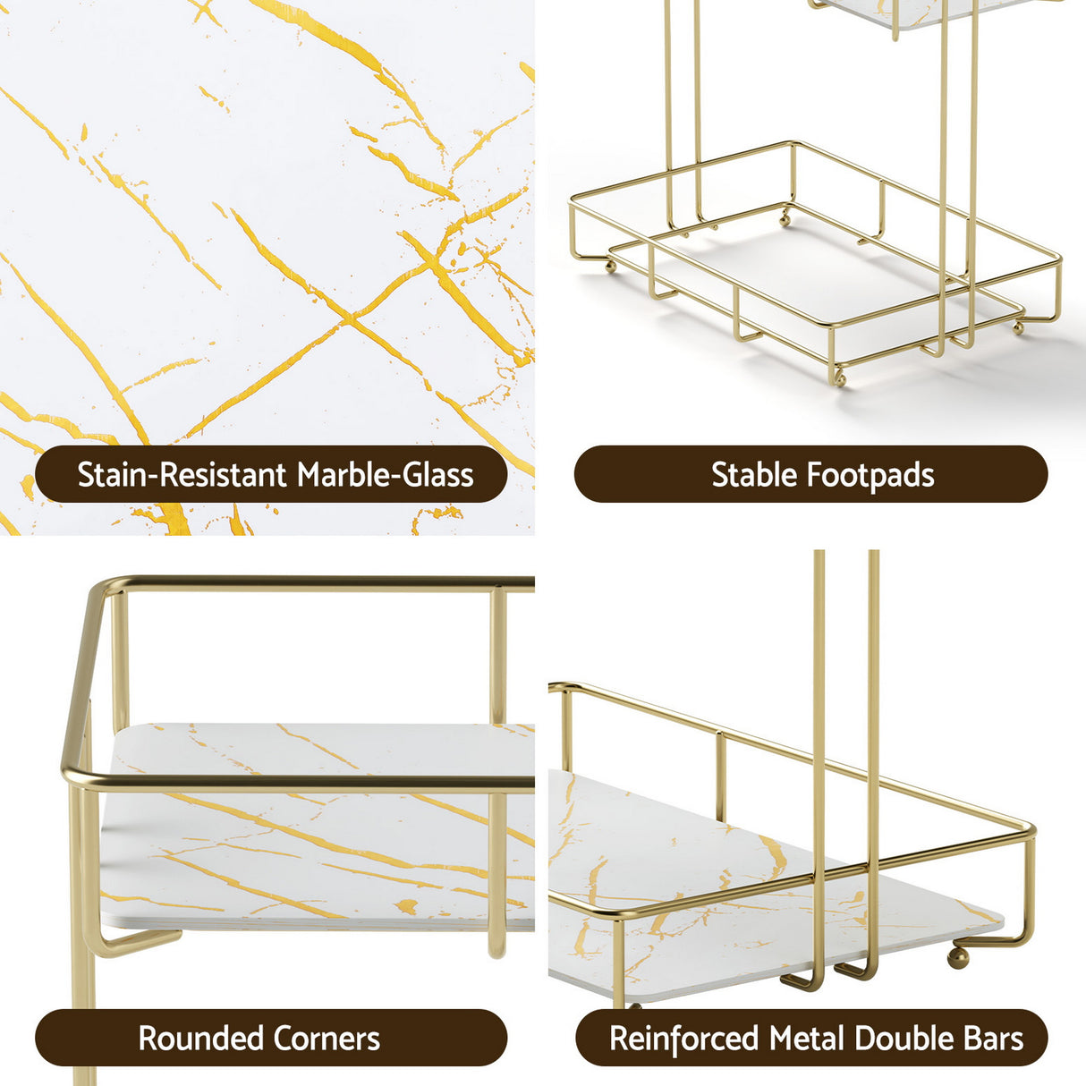 Artiss Bathroom Storage Rack 2 Tier Corner Organiser Gold Marble Look