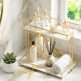 Artiss Bathroom Storage Rack 2 Tier Corner Organiser Gold Marble Look - Extra Image