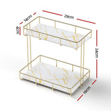 Artiss 2X Bathroom Storage Rack 2 Tier Corner Organiser Gold Marble Look - Front View