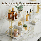 Artiss 2X Bathroom Storage Rack 2 Tier Corner Organiser Gold Marble Look - Top-Down View