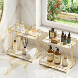 Artiss 2X Bathroom Storage Rack 2 Tier Corner Organiser Gold Marble Look - Extra Image