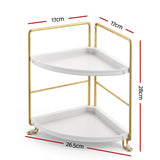 Artiss Bathroom Corner Shelf Countertop Organiser Vanity Storage Rack White Gold - Front View