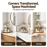 Artiss Bathroom Corner Shelf Countertop Organiser Vanity Storage Rack White Gold - Top-Down View